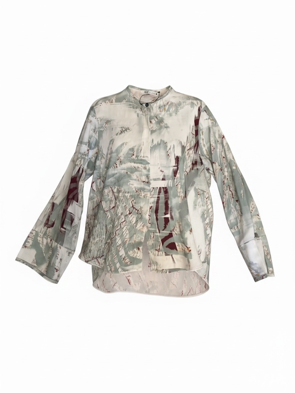 Zara Cream Blouse with Olive and Burgundy Accents
